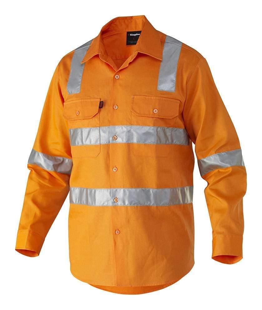 KingGee Hi-Vis Reflective Shirt Long Sleeve Cross Pattern K54055 Work Wear KingGee Orange XS 